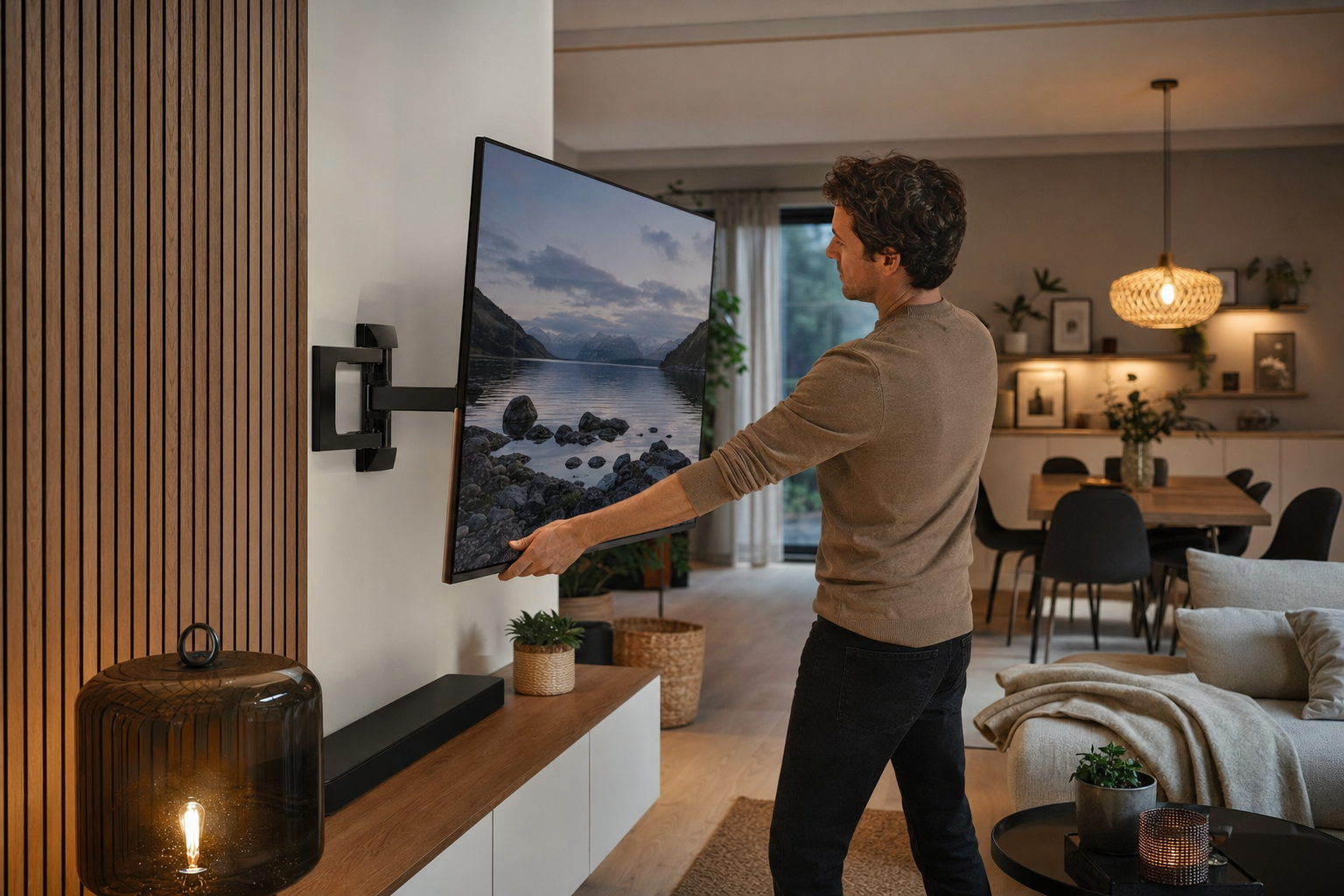 Draaibare en kantelbare TV wandhalterung voor 65 inch televisie